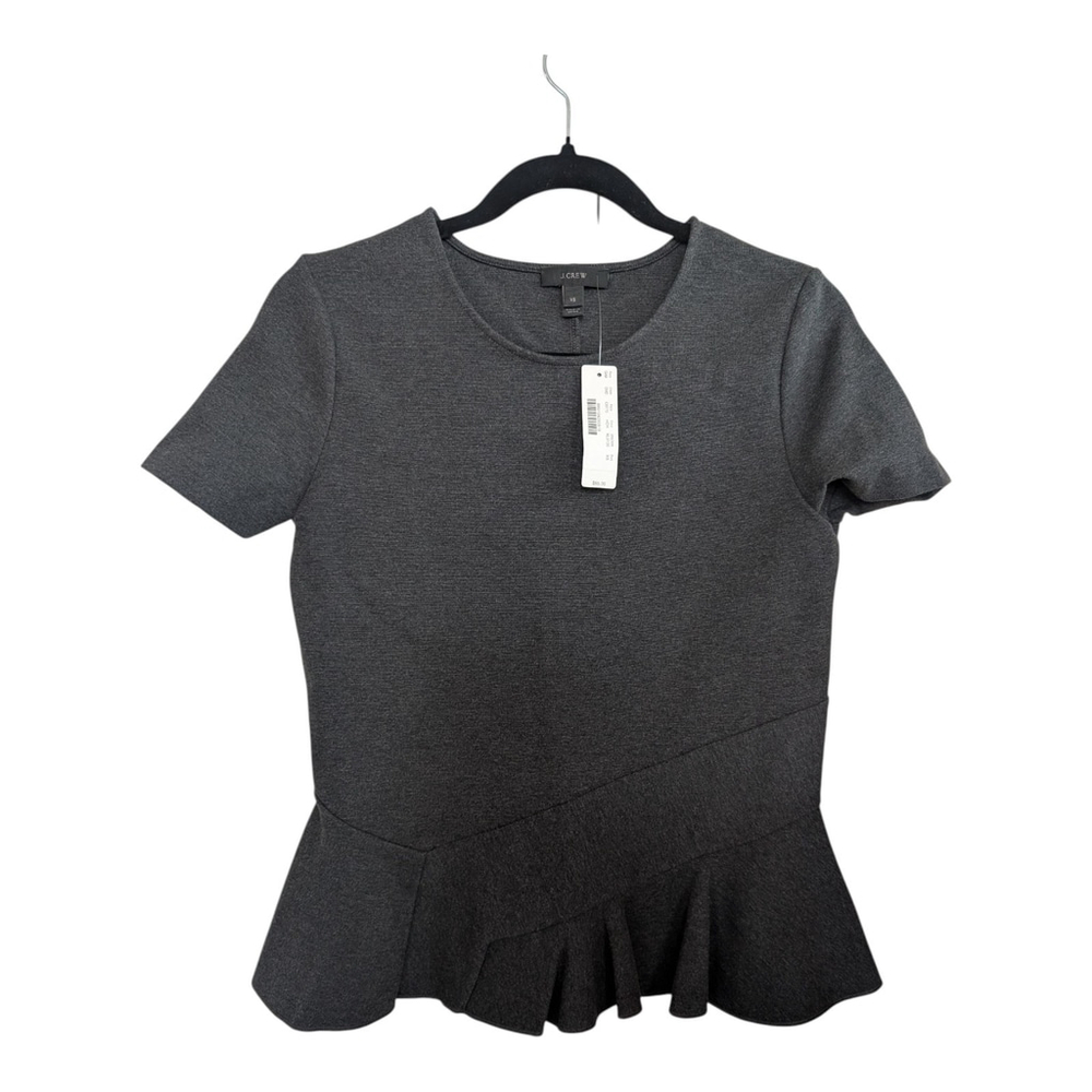 NEW J Crew Ponte Knit Charcoal Gray Peplum Short Sleeve Top Size XS Versatile - Picture 2 of 8